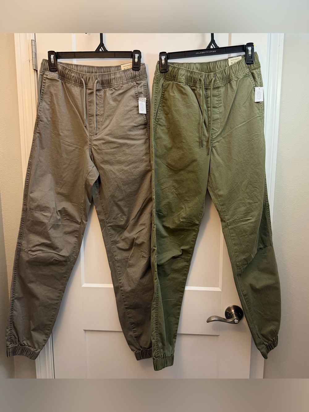 XS Men's Elastic-Waist Jogger Pants - Olive Green - 2 pair